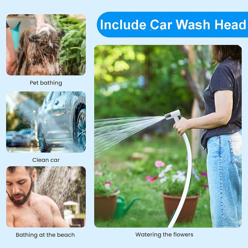 HDView Portable Camping Shower Pump, Rechargeable Outdoor Shower Head Sprayer, Pumps Water from Bucket. For Camping, Hiking, Travel, Pet Cleaning, Car Washing - Image 4